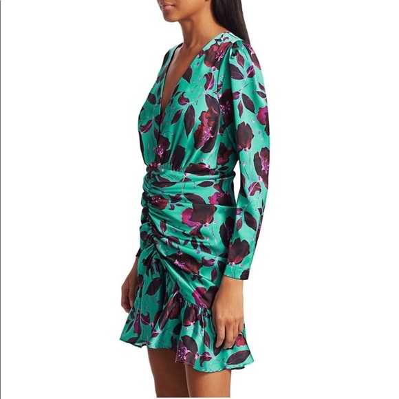 Delfi collective Isla Teal Magenta Floral Ruched long sleeve Mini Dress - Picture 8 of 11